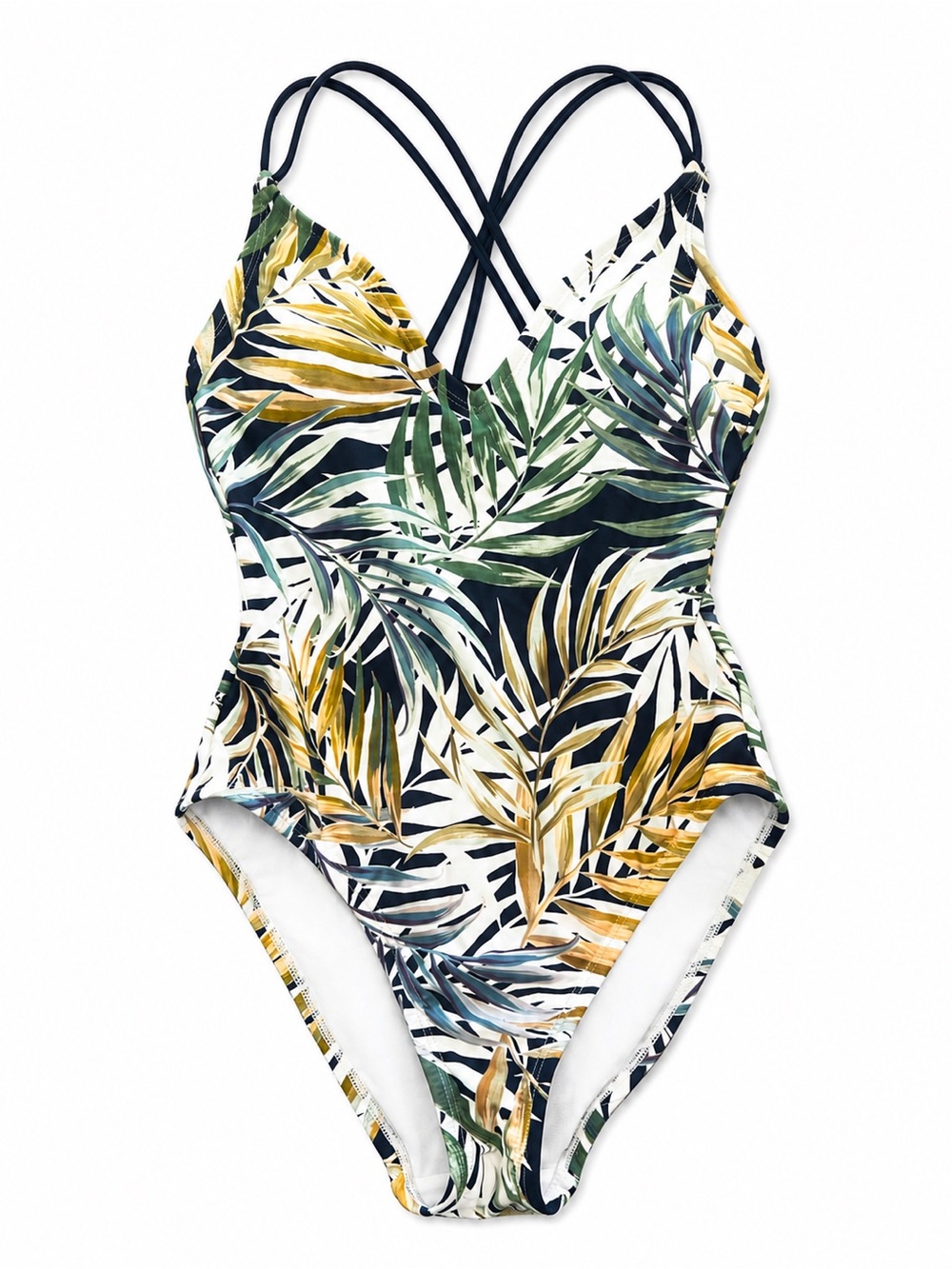 Hurley Tropical Leaf Print One Piece Swimsuit Small UPF 50+ Criss Cross Back NWT